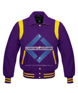 Purple Varsity Full Wool Letterman College Jacket &amp; Real Leather Shoulde... - £62.53 GBP