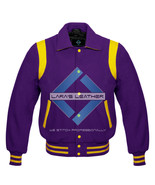 Purple Varsity Full Wool Letterman College Jacket &amp; Real Leather Shoulde... - $1,520.41 MXN