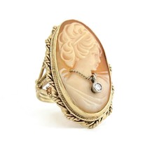 Vintage Oval Habille Cameo Cocktail Statement Ring 14K Yellow Gold, 10.4... - £1,094.70 GBP