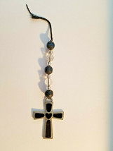 Black Enamel Cross Crucifix pendant with heart God Jesus Holy Christian - £7.82 GBP