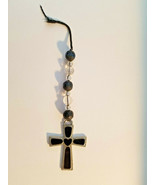 Black Enamel Cross Crucifix pendant with heart God Jesus Holy Christian - $13.61 CAD