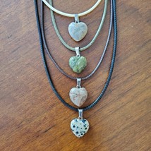 Crystal Heart Necklaces, set of 4, Polished Stone