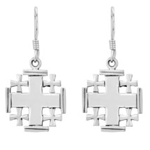 Contemporary Jerusalem Cross Symmetric Sterling Silver Dangle Earrings - £17.30 GBP