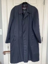 Vintage Burberry Rain Coat Mantel Cotton Navy Blue Mens Sz 54R Check Lining - £191.04 GBP