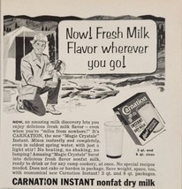 1956 Print Ad Carnation Instant Nonfat Dry Milk Camper &amp; Campfire - £10.65 GBP