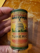 Vintage National Brand Tumeric Tin Rasmussen Advertising US Capitol w/ C... - £18.17 GBP