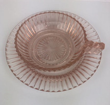 Vintage Blush Pink Depression Glass Bowl and Saucer Ribbed Design - £8.96 GBP