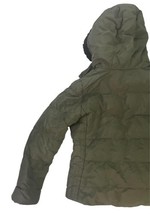 Old Navy Women’s Puffer Jacket Small Green Hooded Faux Fur Trim Winter Coat image 9