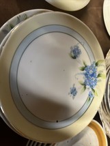 3 Antique Royal Nippon Japan Salad Plates Blue Floral Hand Painted Green Crown - £23.55 GBP