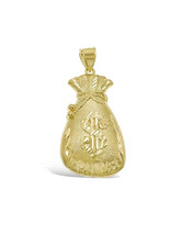 Money Bag Pendant 10k Yellow Gold Dollar Sign Mens Charm 1&quot; - $113.85