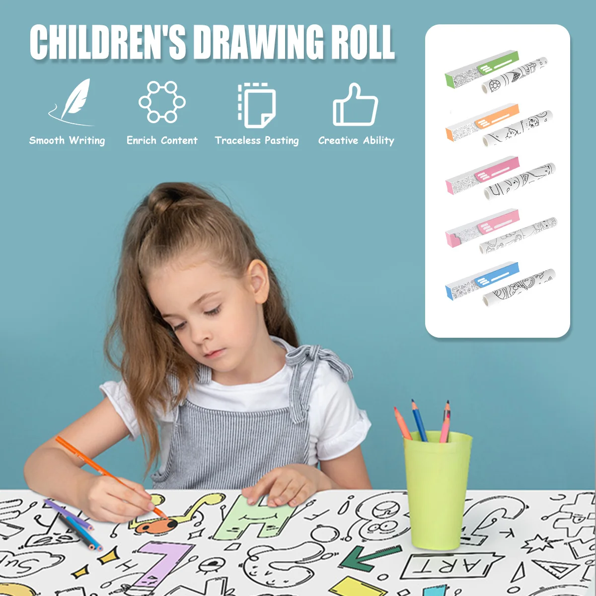 New Children&#39;s Drawing Roll Creative Preschool 30030cm Stickable Coloring Paper  - £49.98 GBP
