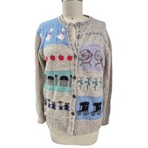 Vtg 80s Woolrich Amish Theme Cardigan - Fixable Holes, Snowflake Buttons L - $35.64