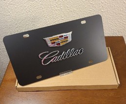 For Cadillac Crest 3D Metal Dual Logo Black Matte Stainless Steel License Plate  - $37.39
