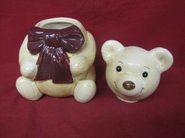 Vintage Teddy Bear  With Red Bow Cookie Jar Metlox - £23.93 GBP