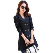 Women Long Trench New Autumn Slim Double Breasted Pleat Trench Coat Lady Long Sl - £118.90 GBP