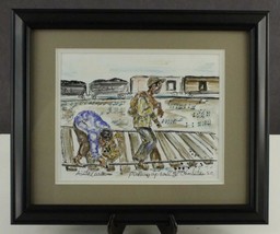 Framed Art 69/200 Hand Colored Print Asante Owusu PICKING UP COAL Charleston SC - £81.14 GBP