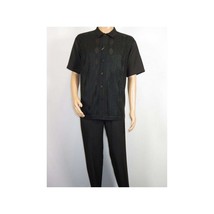 Men Silversilk 2pc walking leisure Matching Suit Italian woven knits 51016 Black image 2