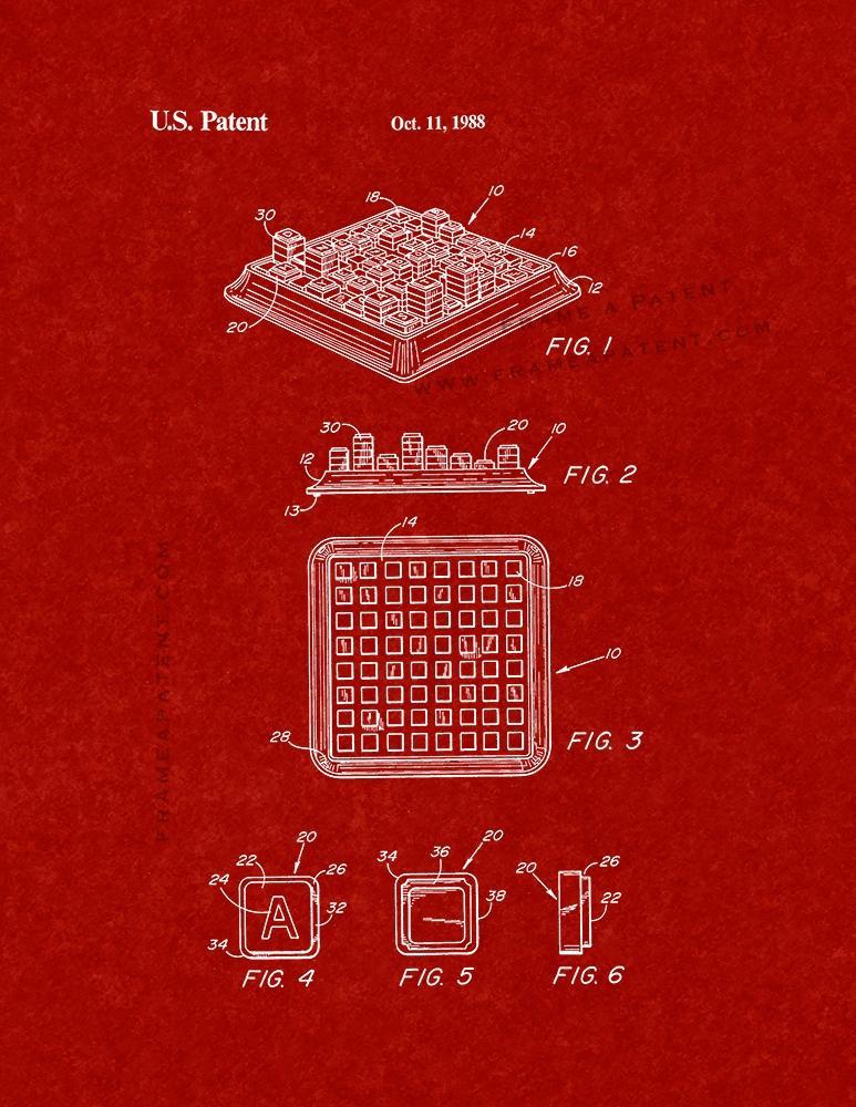 Upwords Game Patent Print - Burgundy Red