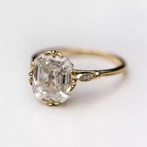 4CT Asscher Cut Lab-Created Diamond Wedding Ring 14K Yellow Gold Plated Silver - £80.44 GBP