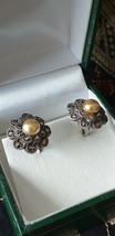 Antique Vintage Early Victorian 1840-s Silver 925 Pearl Screw Back Earrings - £77.33 GBP
