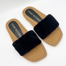 Stuart Weitzman Cammy Slide Sandal Shoes Black Faux Shearling Size 7 - $82.12