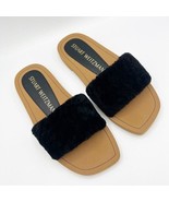 Stuart Weitzman Cammy Slide Sandal Shoes Black Faux Shearling Size 7 - $1,600.50 MXN