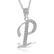 Initial &#39;P&#39; Pendant Diamond Necklace Galaxy Gold GG 14K Solid White Gold Pendant - £511.13 GBP