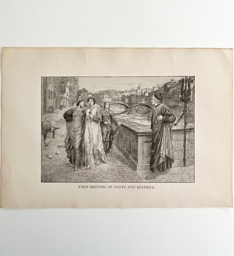 Dante And Beatrice First Meet Victorian Print 1901 Woman History Ephemera DWP4C Item image 2