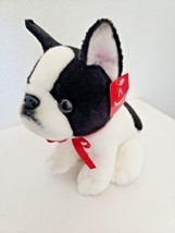 Aurora Boston Terrier Plush Stuffed Animal Black White Red Bow - £15.76 GBP
