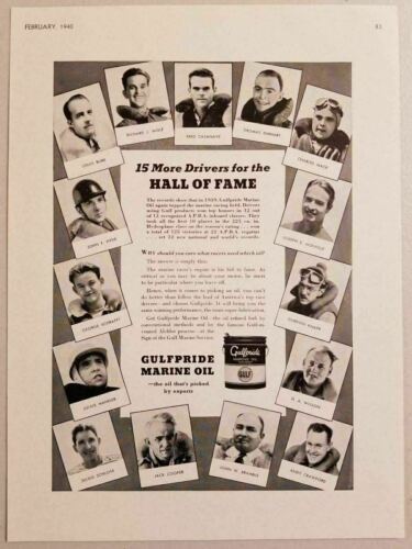 1940 Print Ad Gulfpride Marine Oil Hall of Fame A.P.B.A. Boat Race Drivers - $15.90