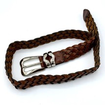 Vintage Women’s Brown Genuine Leather Braided Belt Size Small Silver Buckle - £10.16 GBP
