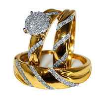 14K Yellow Gold Over D/VVS1 Diamond His- Her Trio Bridal Wedding Ring Set - £80.93 GBP