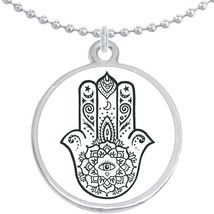 Black and White Hamsa Round Pendant Necklace Beautiful Fashion Jewelry - £8.46 GBP