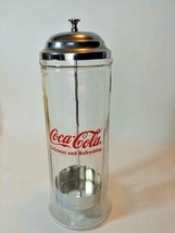 Coca Cola Straw Dispenser Holder Soda Shop Glass &amp; Chrome 11 1/4&quot; - $17.77