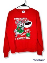 True Vintage Christmas Ugly Sweater Sweatshirt Embossed Mouse Santa Clau... - £27.14 GBP