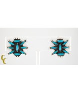 Sterling Silver Turquoise Sunburst Clip-On Earrings Beautiful - $172.23 CAD