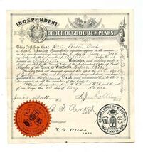 Independent Order of Good Templars Certificate w/ Seal 1886 State of Wis... - $87.12