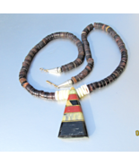 Santo Domingo Kewa Pueblo Heishi Jasper Inlay Triangle Pendant Vtg Necklace - $89.05