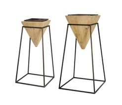 Melrose International 74095DS 28.25 &amp; 32.75 in. Metal &amp; Wood Planter - S... - £185.48 GBP