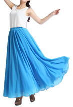 Aqua-blue Long MAXI Chiffon Skirt Women Chiffon Maxi Skirt Summer Beach Skirt image 1