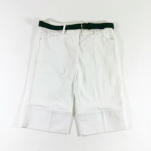 B-Wear White Linen Look Bermuda Shorts W/Faux Leather Woven Black Belt - $14.84
