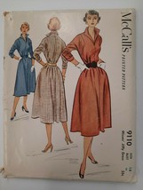 1952 McCall&#39;s Vintage Sewing Pattern 9110 Classic Dress w/ Belt Cuffs Size 18 UC - £19.79 GBP
