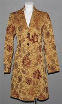 CAbi Floral Jacobean Gold Burgundy Tapestry Brocade Knee Length Lined Coat Wms 2 - £39.16 GBP