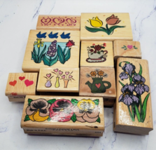 Rubber Stamp Lot of 10 Wood Mounted Rubber Stamps Hearts Flowers Nature - £7.84 GBP