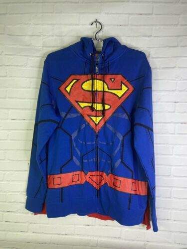 Primary image for DC Comics Superman Logo Full Zip Up Hoodie With Cape Blue Red Mens Size M