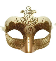 Cream Off White Gold Scroll Venetian Mask Masquerade Dance Men Woman - £10.86 GBP