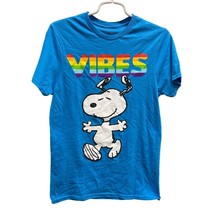 Snoopy Peanuts Vibes Graphic T-Shirt Rainbow Women’s Small Blue Pride - $14.78