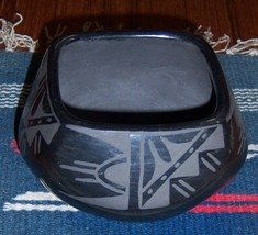 Vintage Santa Clara Native American Blackware Bowl Pot Jar Unsigned 3&quot; X 5&quot; - £357.79 GBP