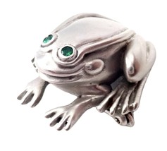 Rare! Authentic Kieselstein Cord 18k White Gold Frog Emerald Brooch 1998 - £2,270.67 GBP