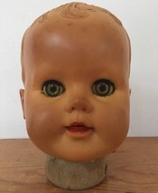 Vtg Creepy 60s Eegee Soft Vinyl Green Eyed Baby Doll Head W/ Working Sle... - £98.01 GBP